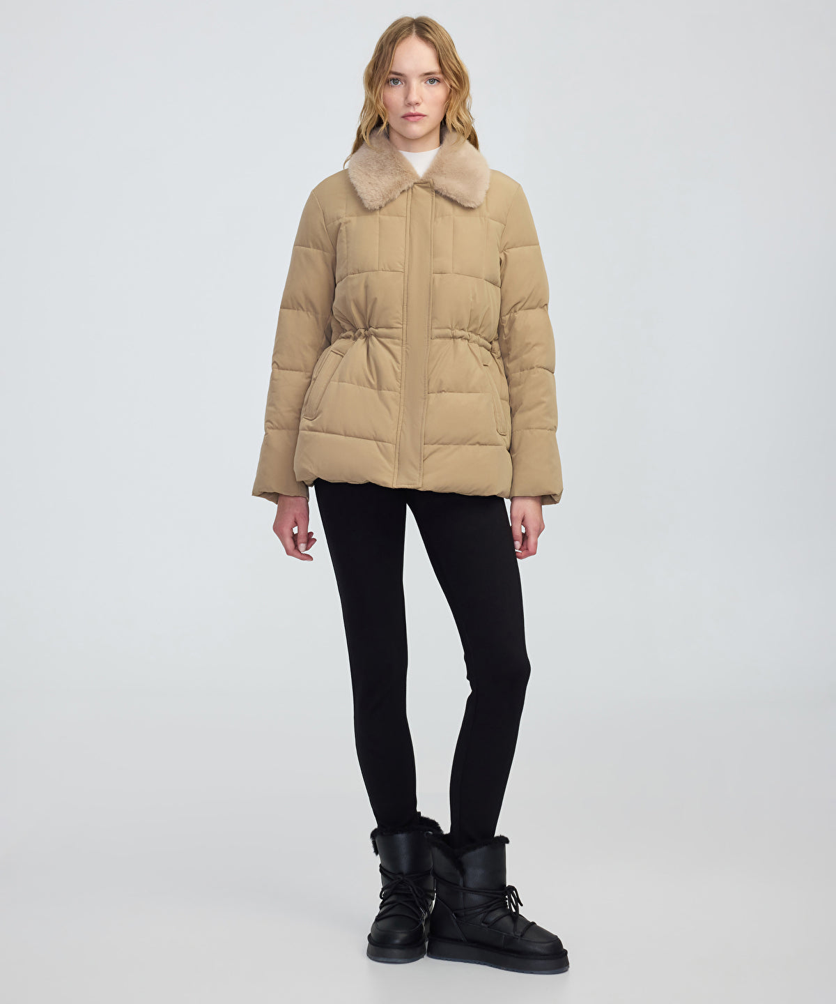 Quilted Puffer with Faux Fur Collar