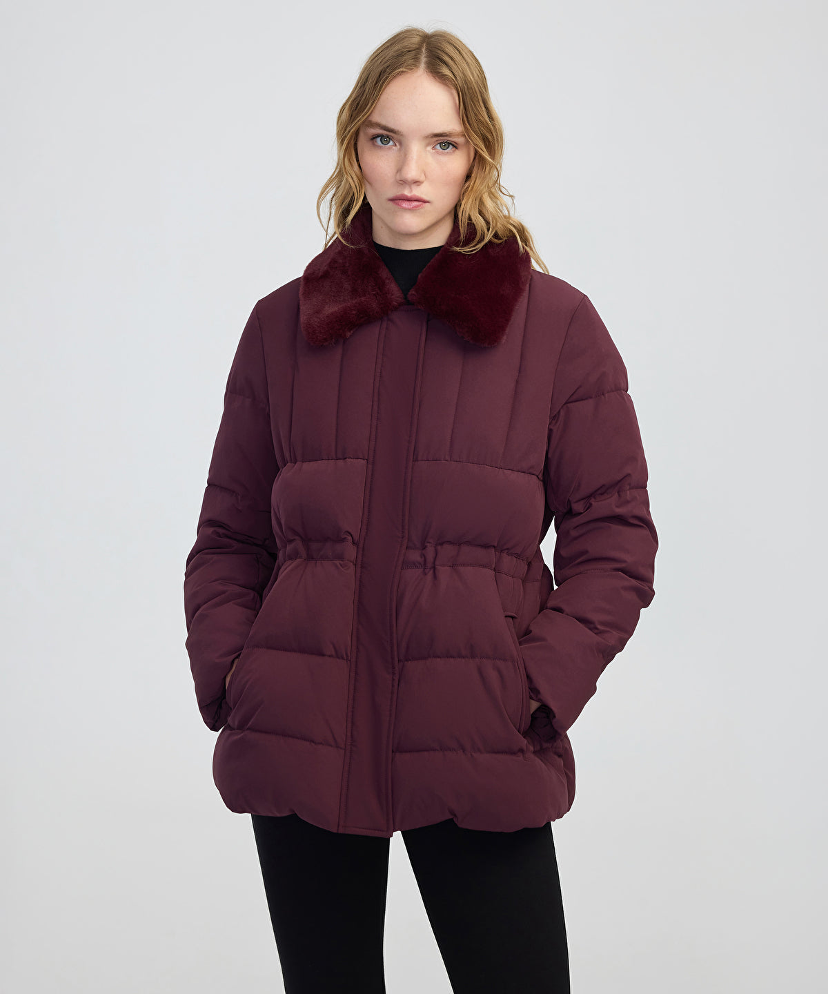 Quilted Puffer with Faux Fur Collar