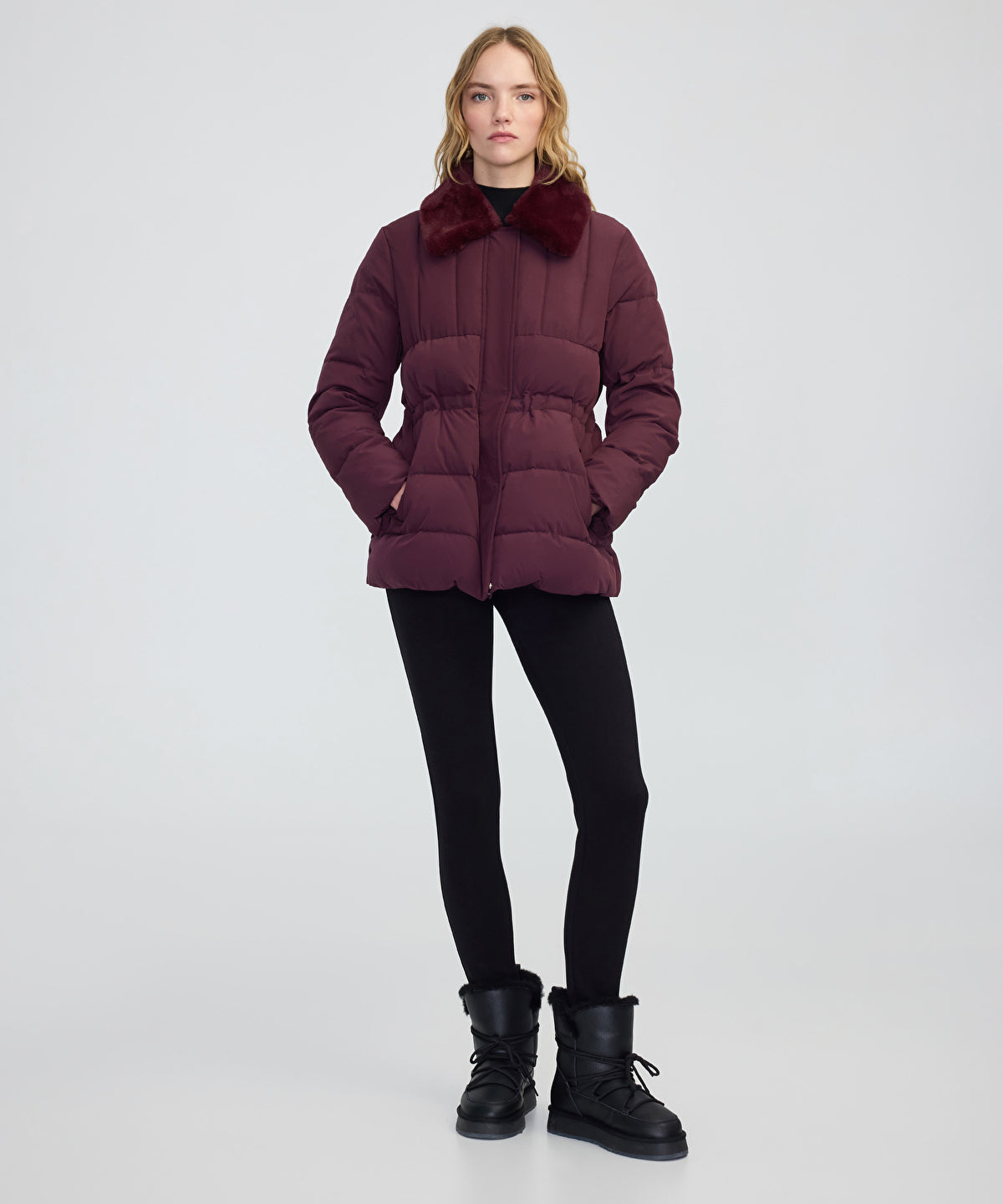 Quilted Puffer with Faux Fur Collar