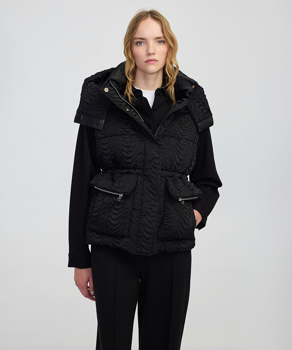 Textured Removable Hooded Vest