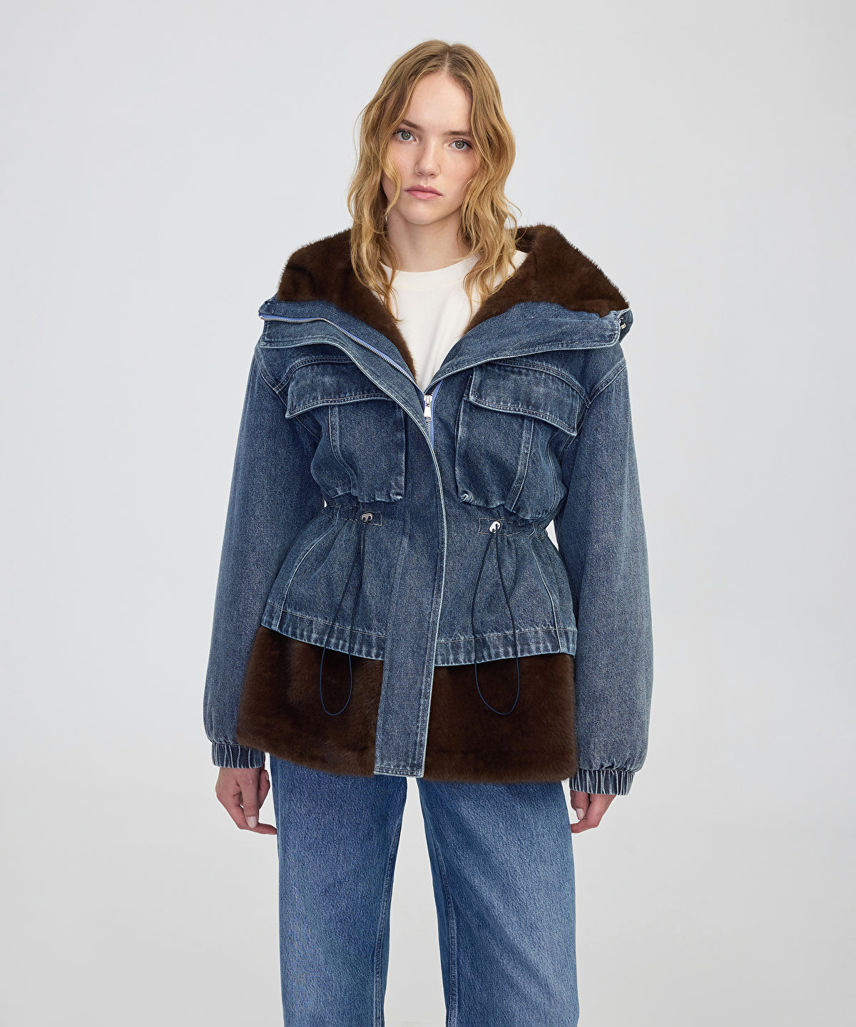 Mixed Media Denim Coat