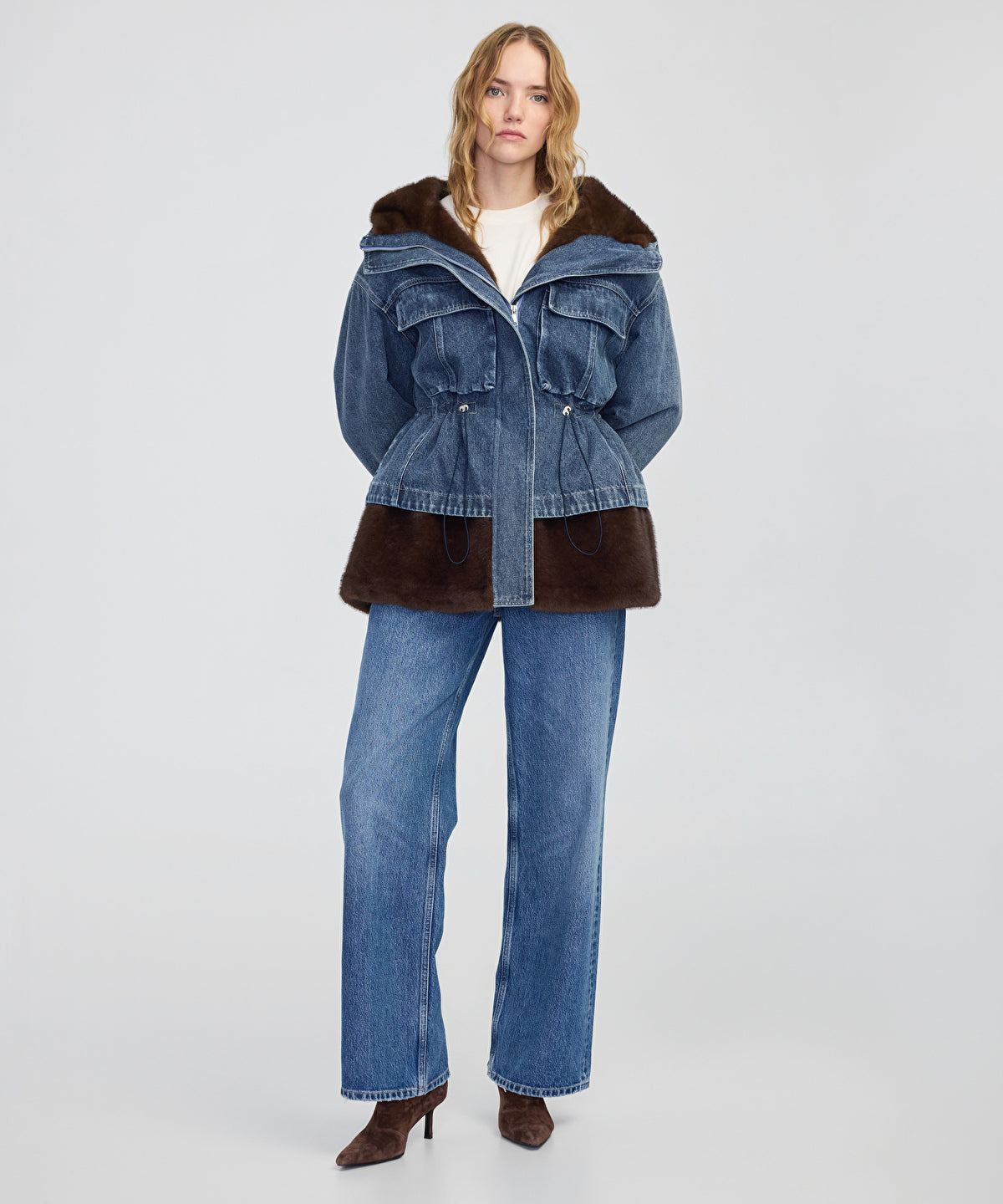 Mixed Media Denim Coat