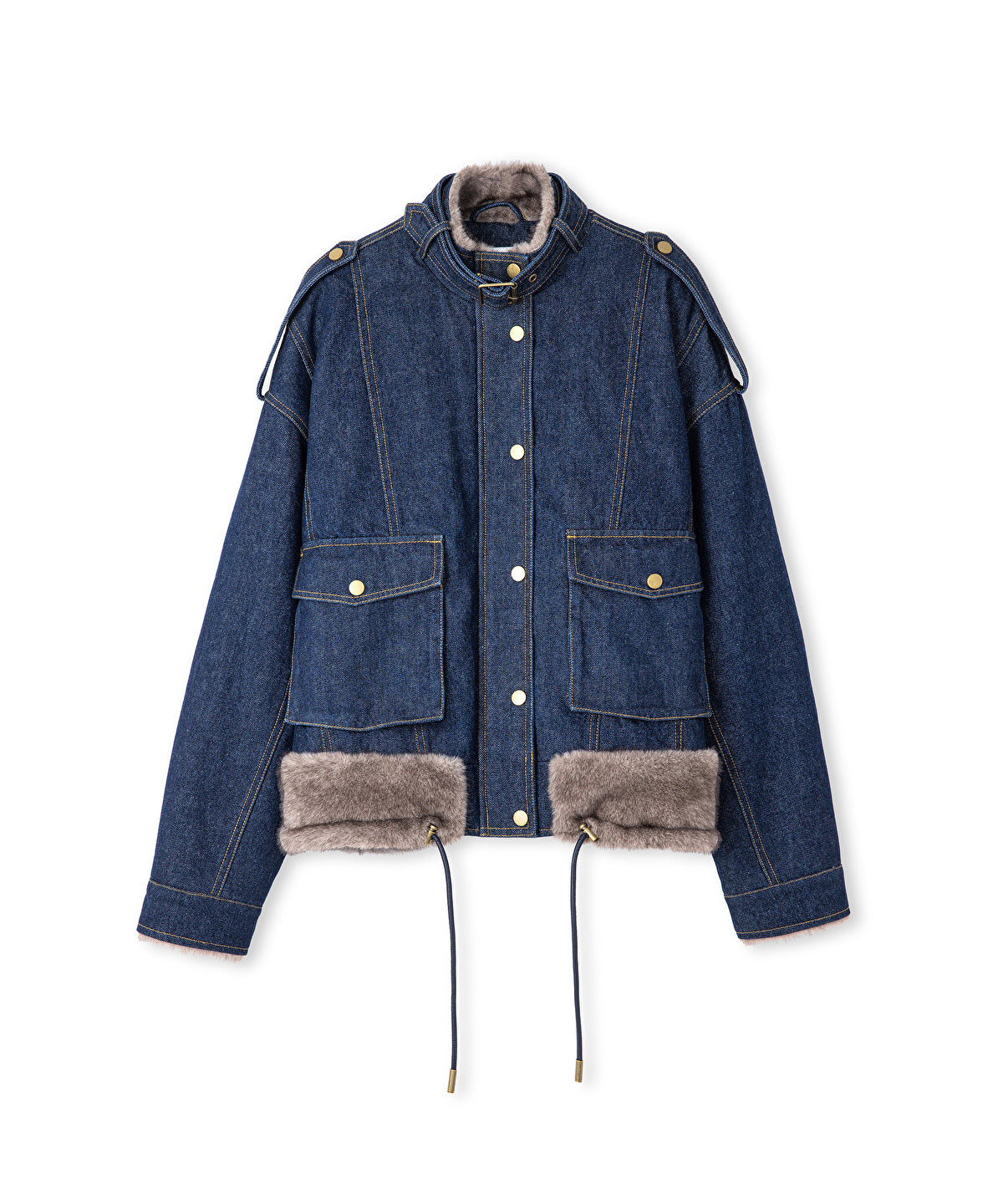 Faux Fur Trim Denim Bomber