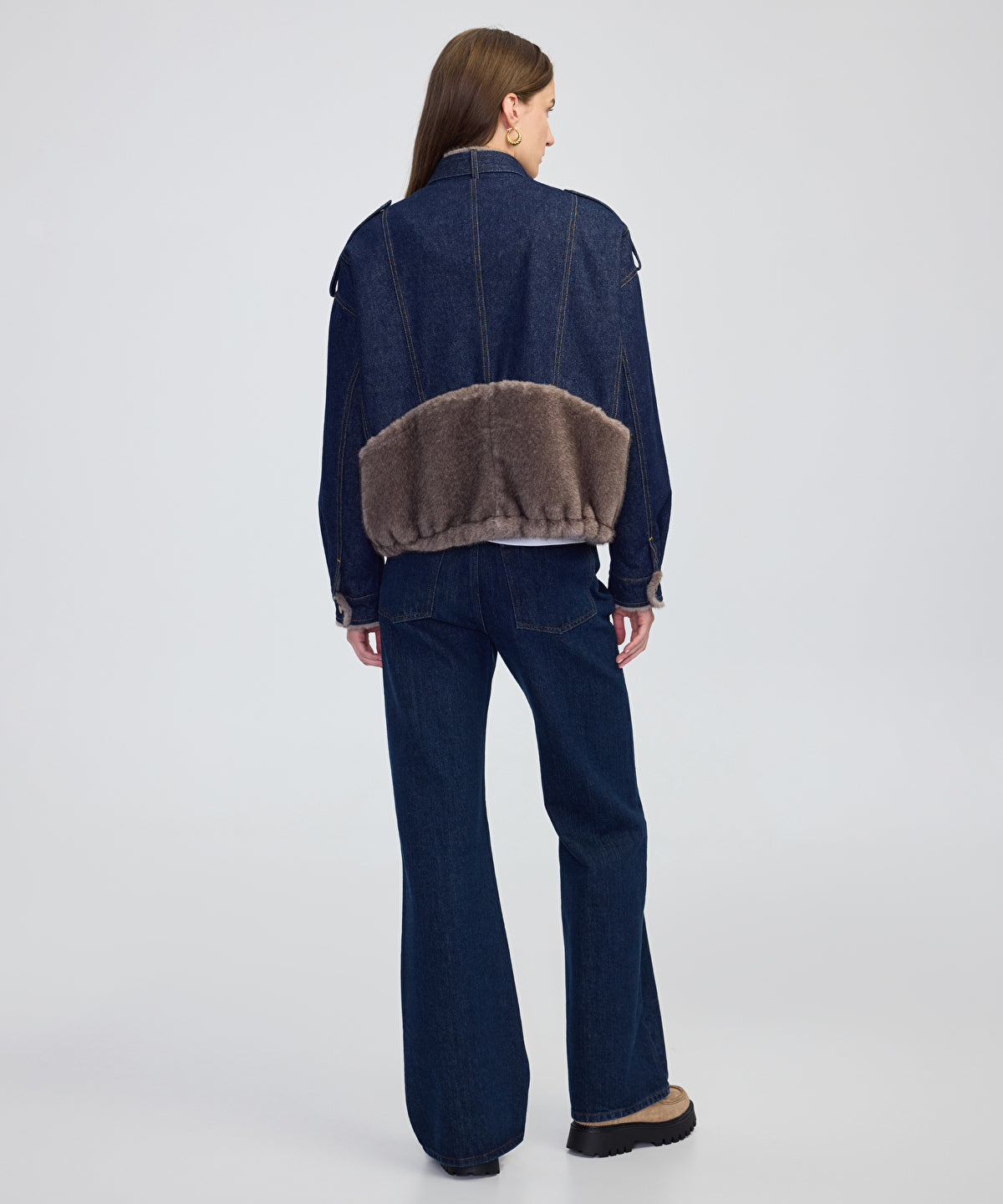 Faux Fur Trim Denim Bomber