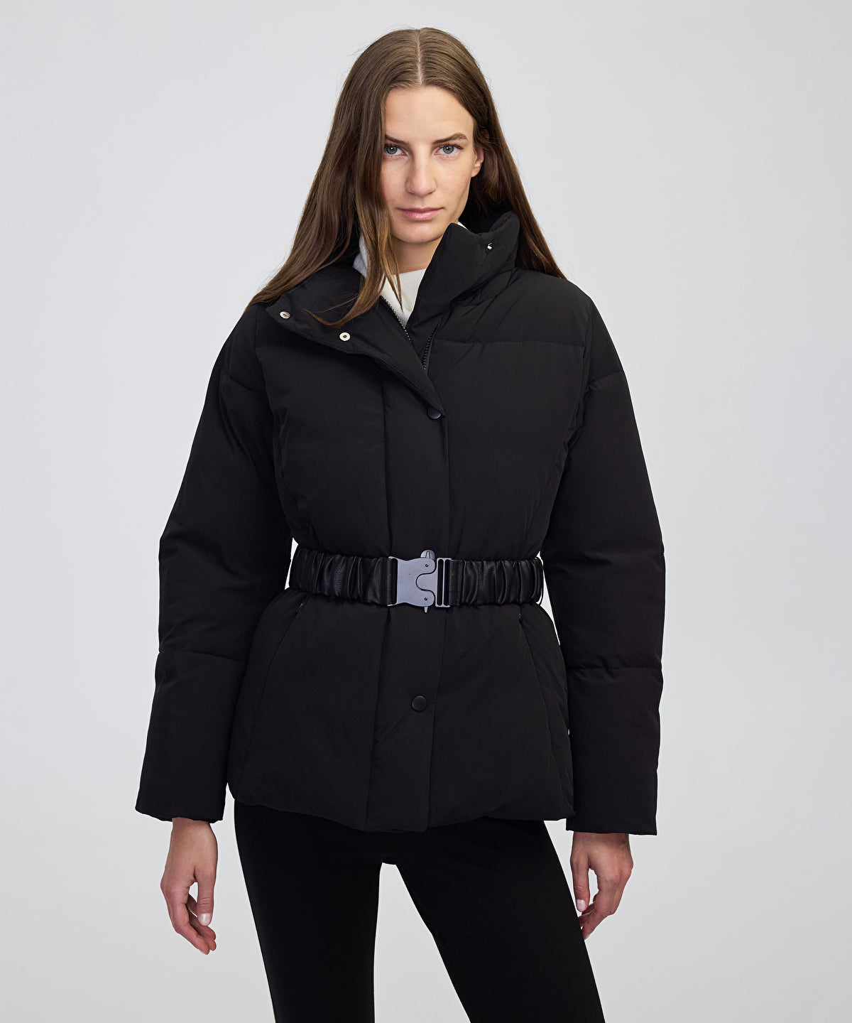 Belted High-Collar Puffer Coat