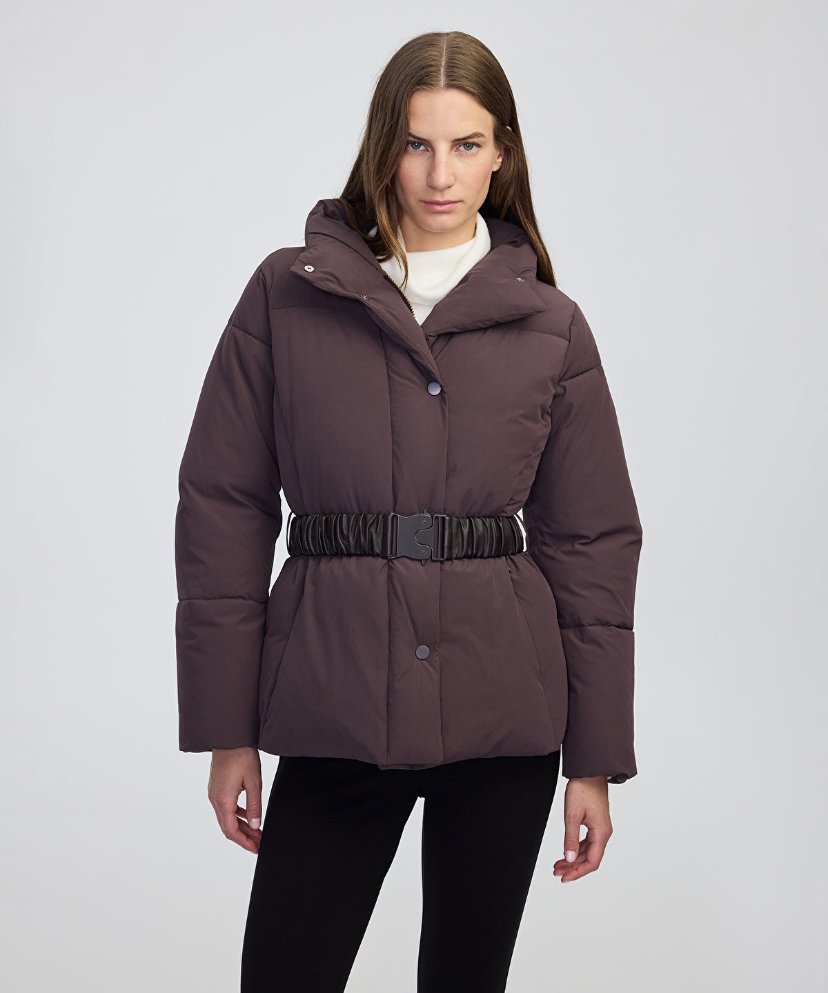Belted High-Collar Puffer Coat