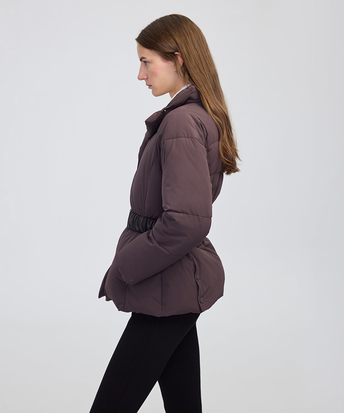 Belted High-Collar Puffer Coat