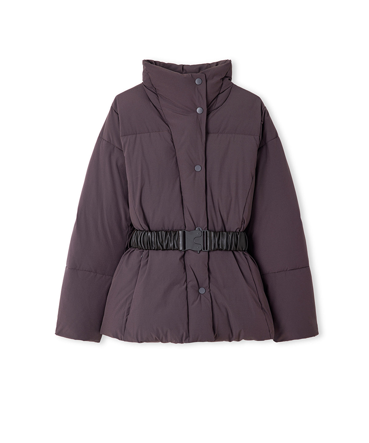 Belted High-Collar Puffer Coat