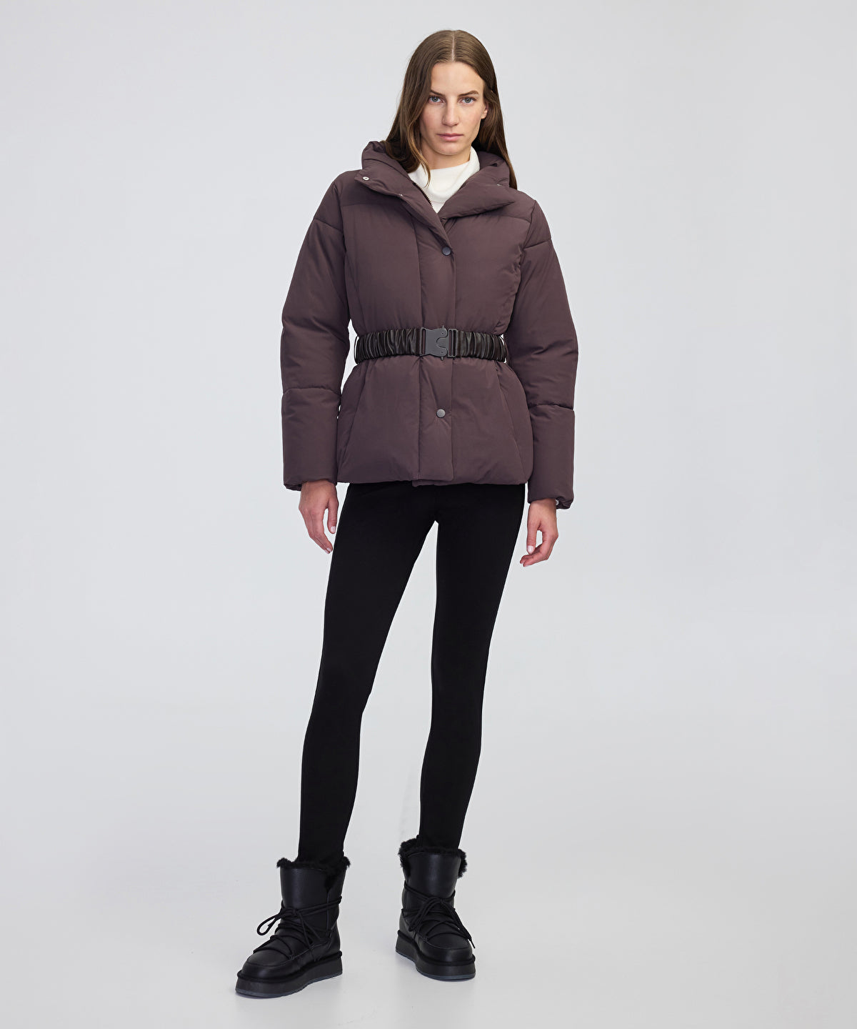 Belted High-Collar Puffer Coat