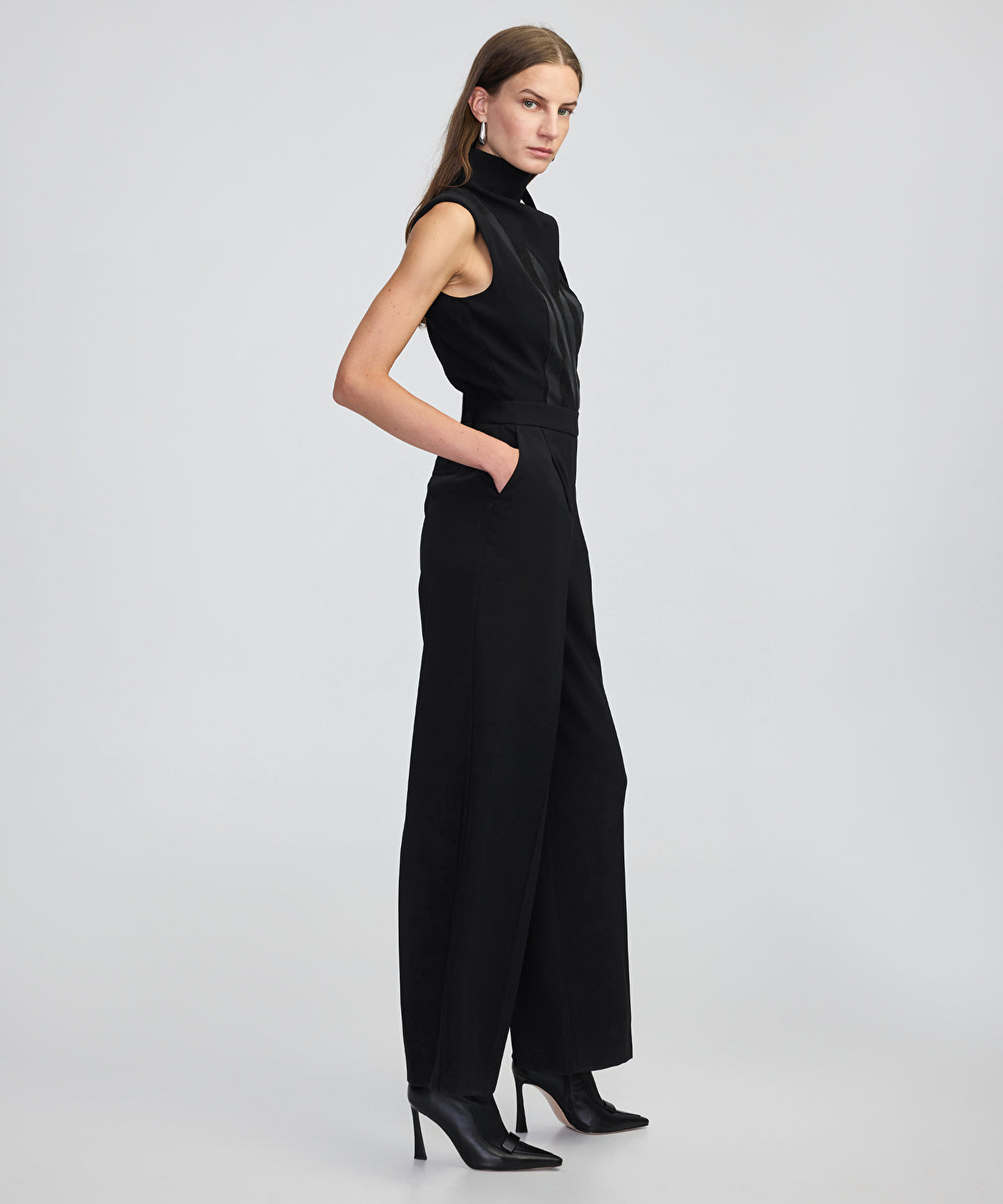 Faux Leather & Suede Panel Jumpsuit