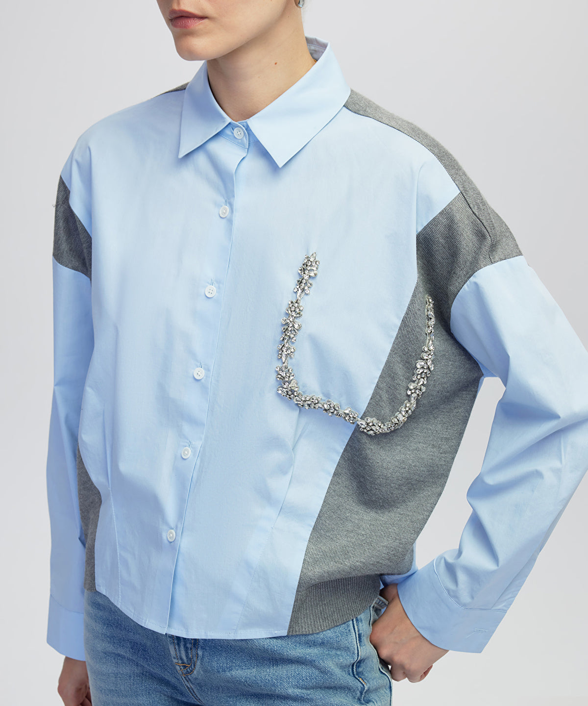 Embellished Mixed Media Shirt