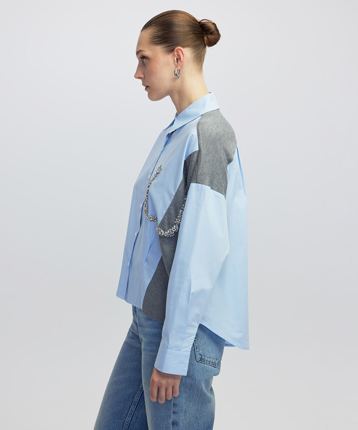 Embellished Mixed Media Shirt