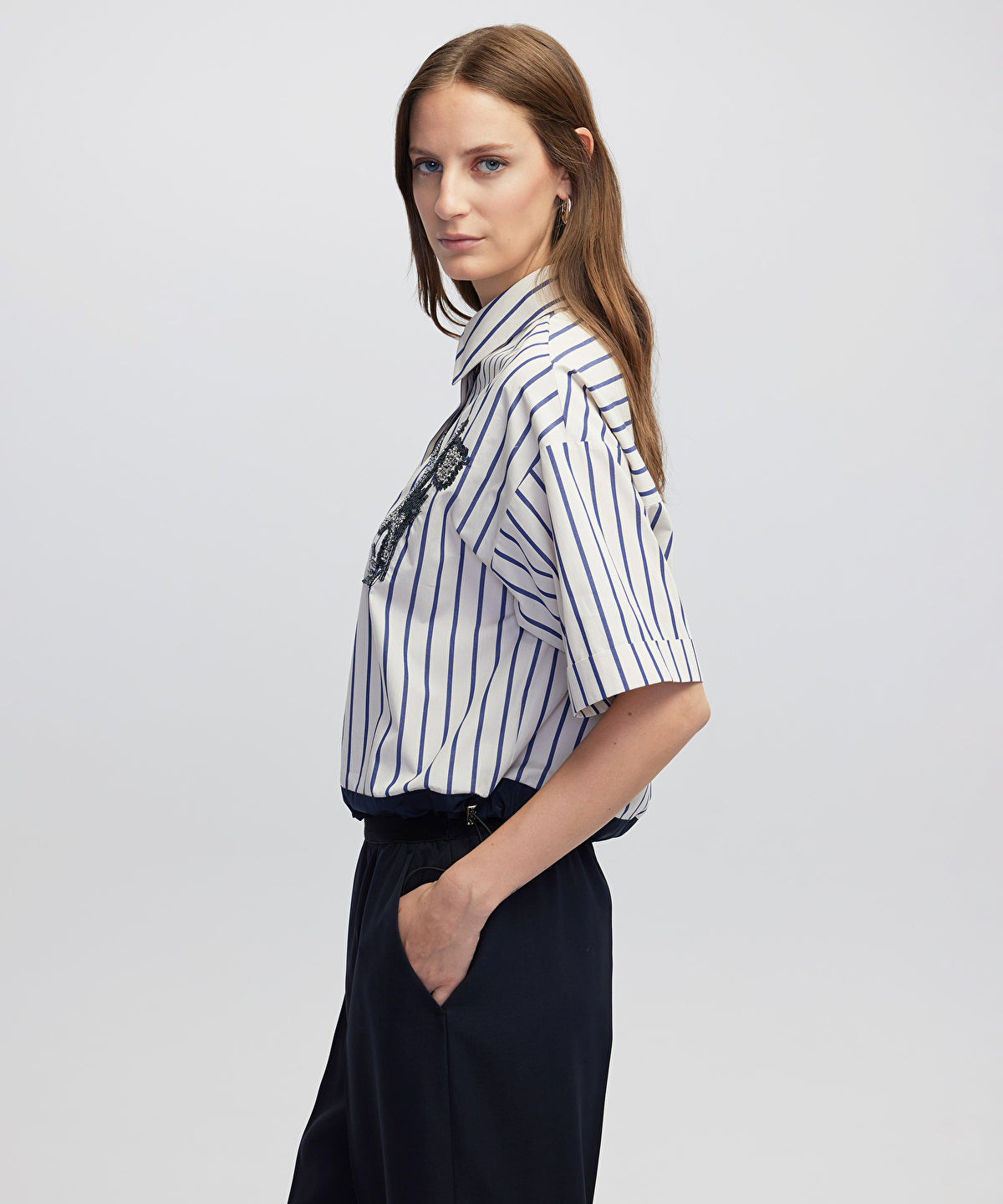 Embroidered Stripe Poplin Shirt