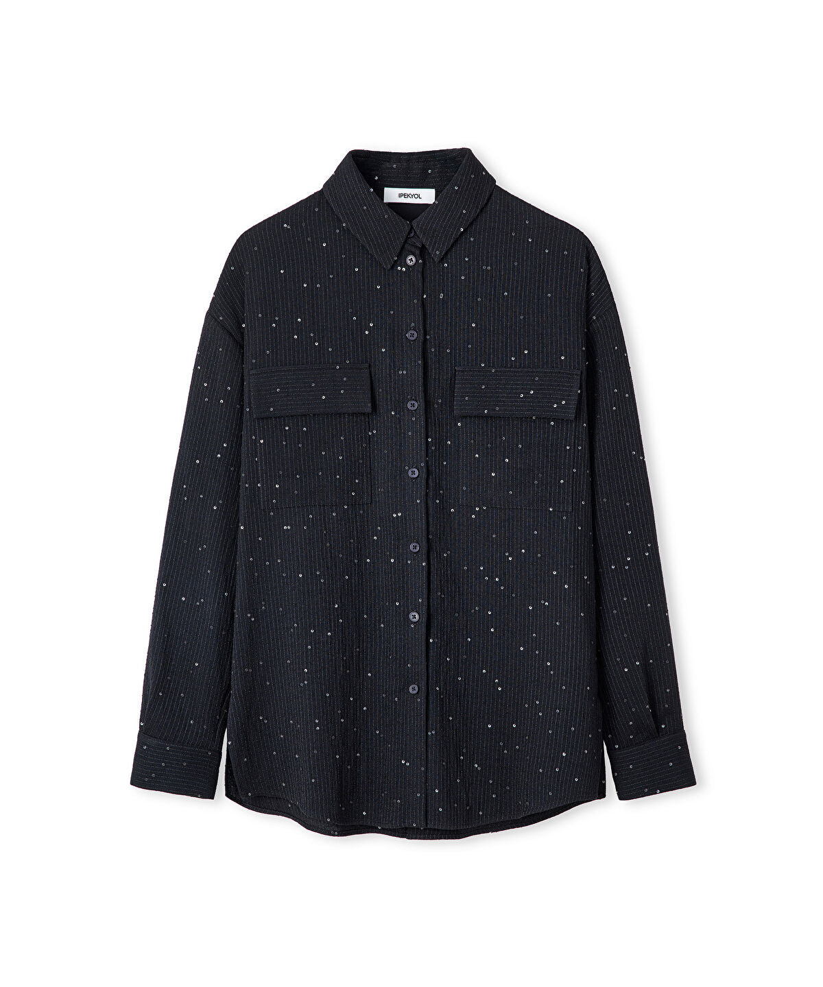 Sequin Embellished Striped Shirt