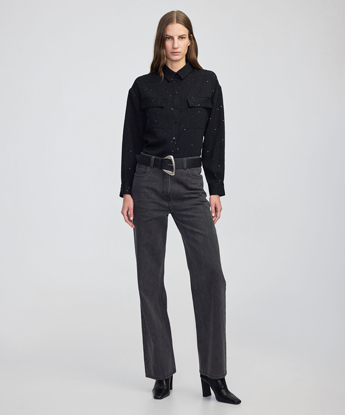 Sequin Embellished Striped Shirt