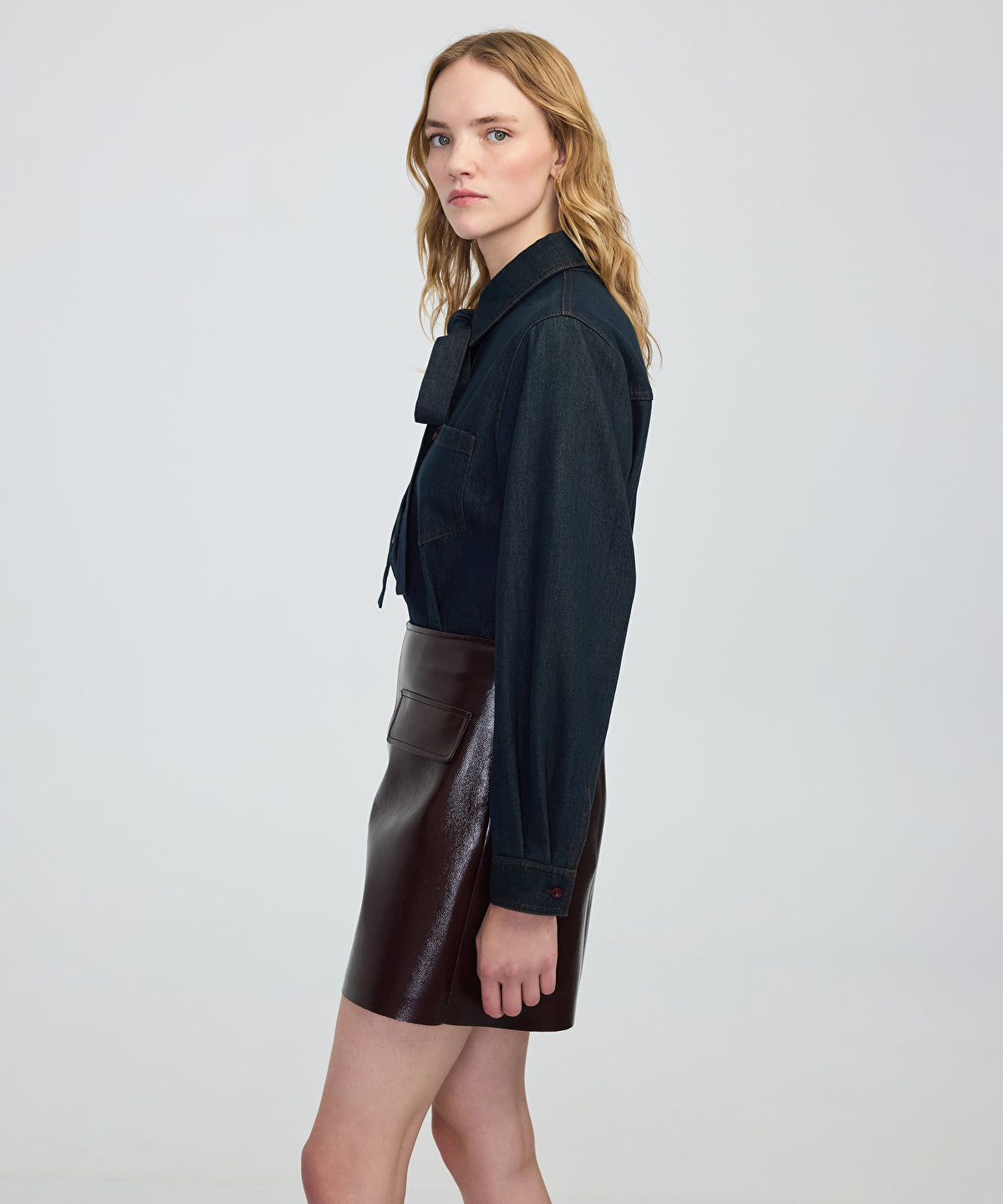 Tie-Neck Denim Shirt