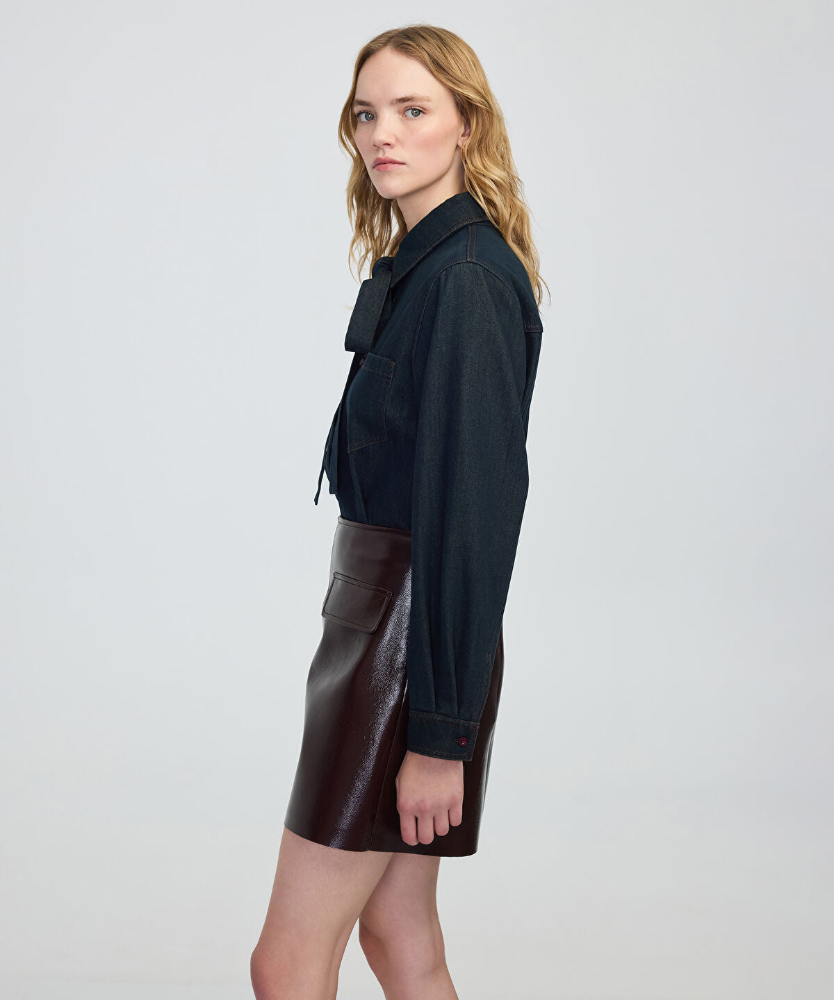 Tie-Neck Denim Shirt