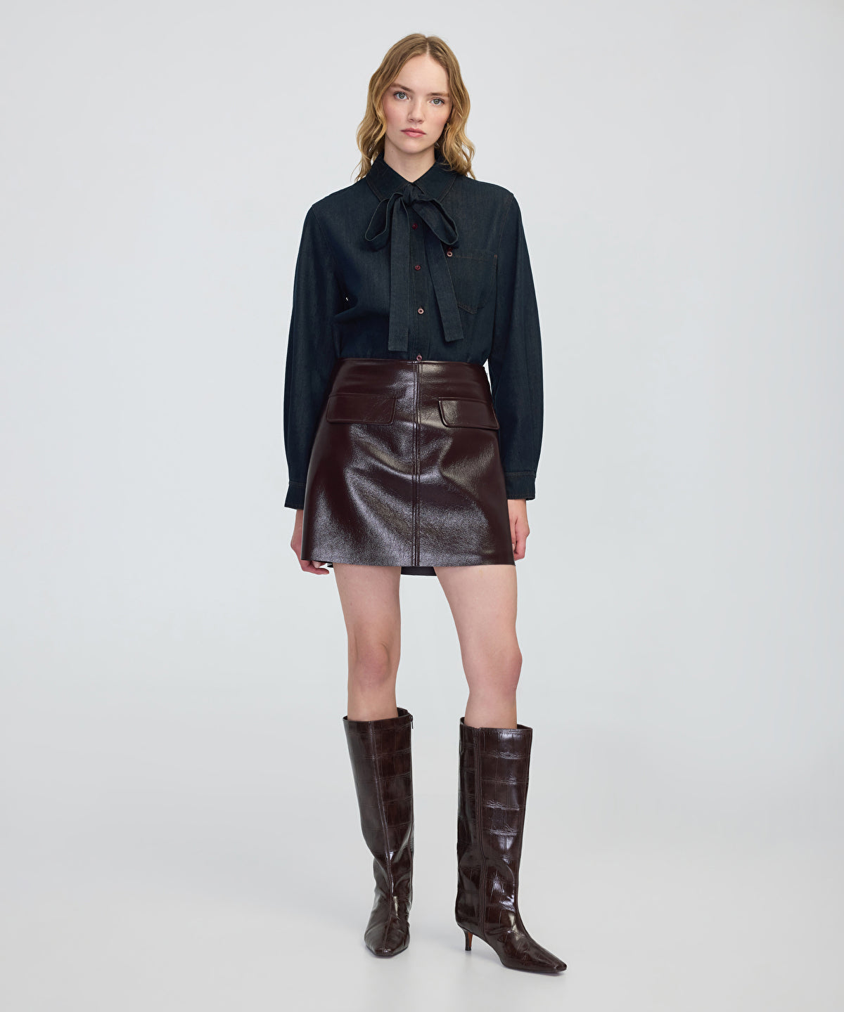 Tie-Neck Denim Shirt