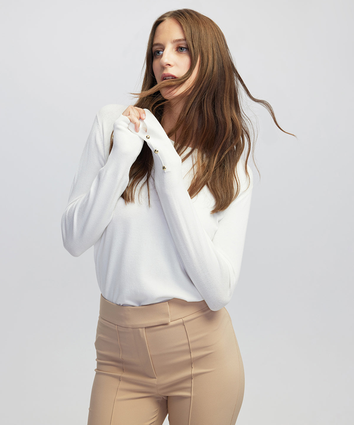 Zoomed Contrast Button Knit Sweater