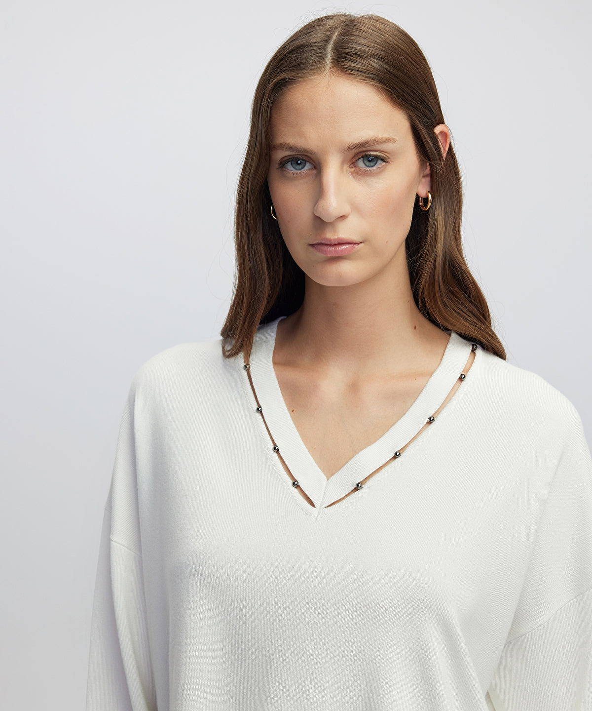Zoomed Embellished Cutout Knit Sweater