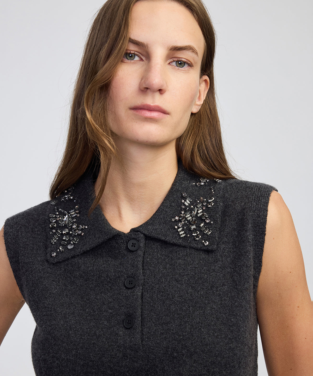 Embellished Collar Knit Top