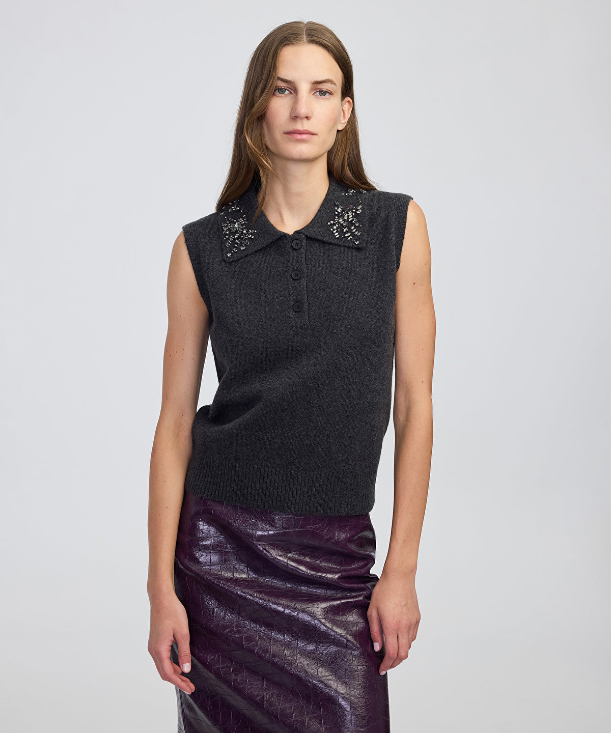 Embellished Collar Knit Top