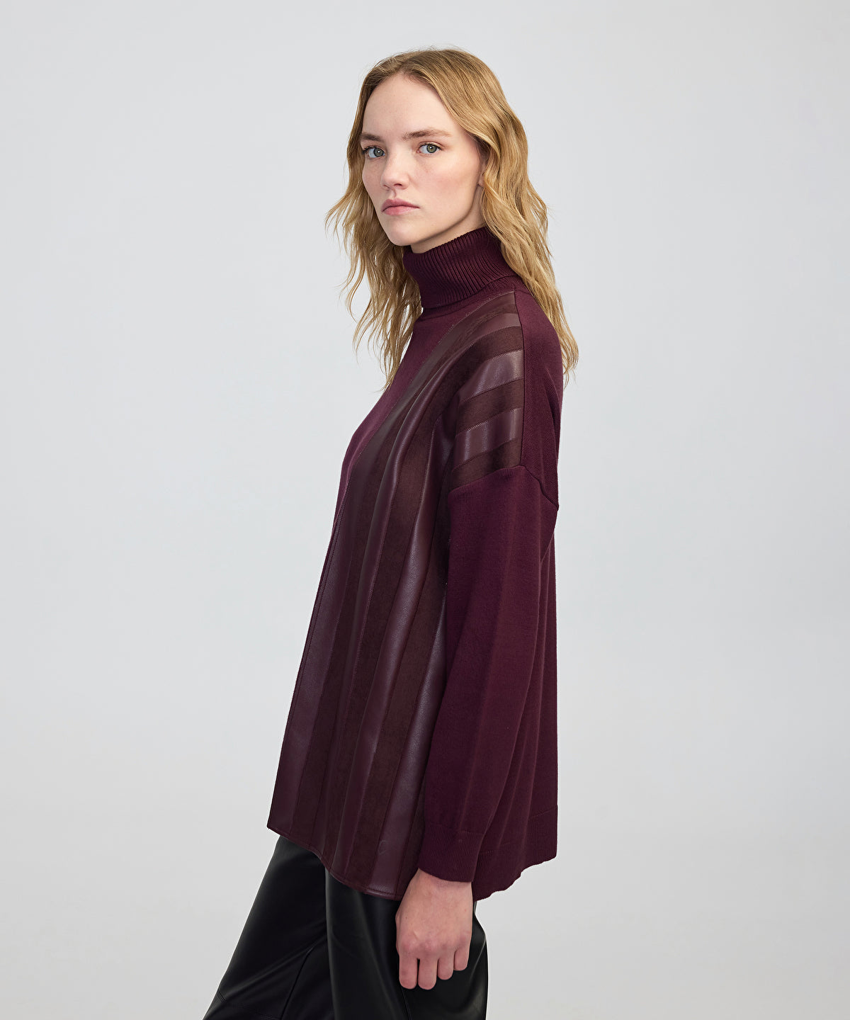 Faux Leather & Suede Panel Sweater