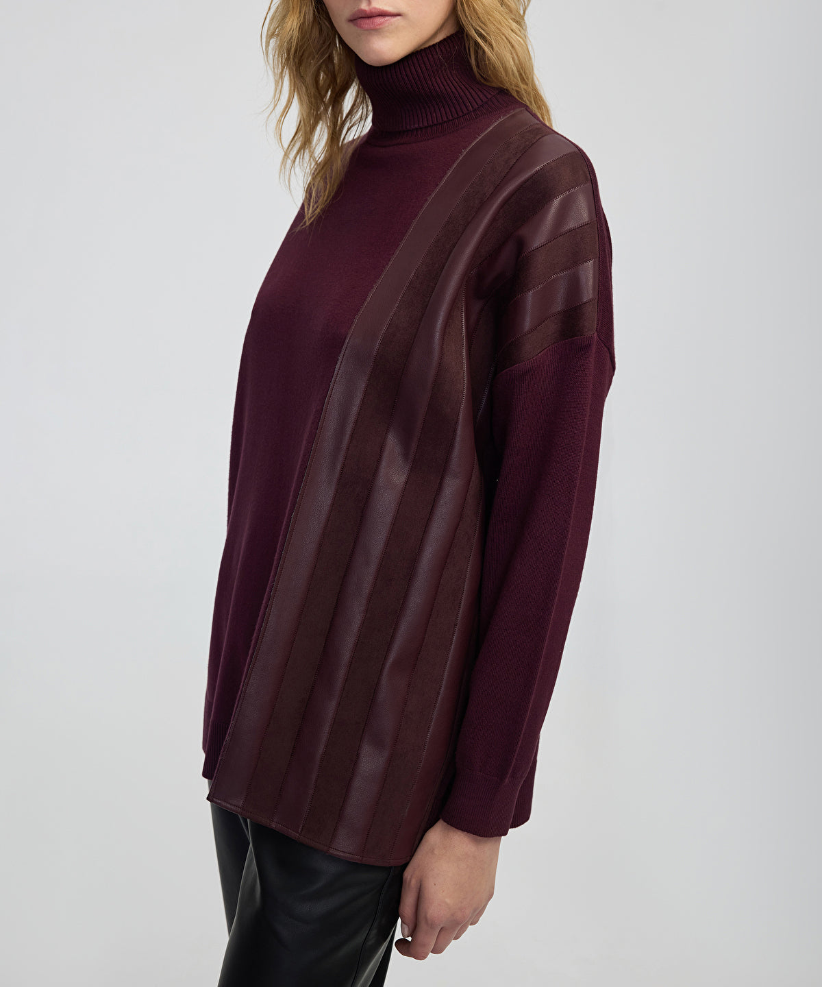 Faux Leather & Suede Panel Sweater