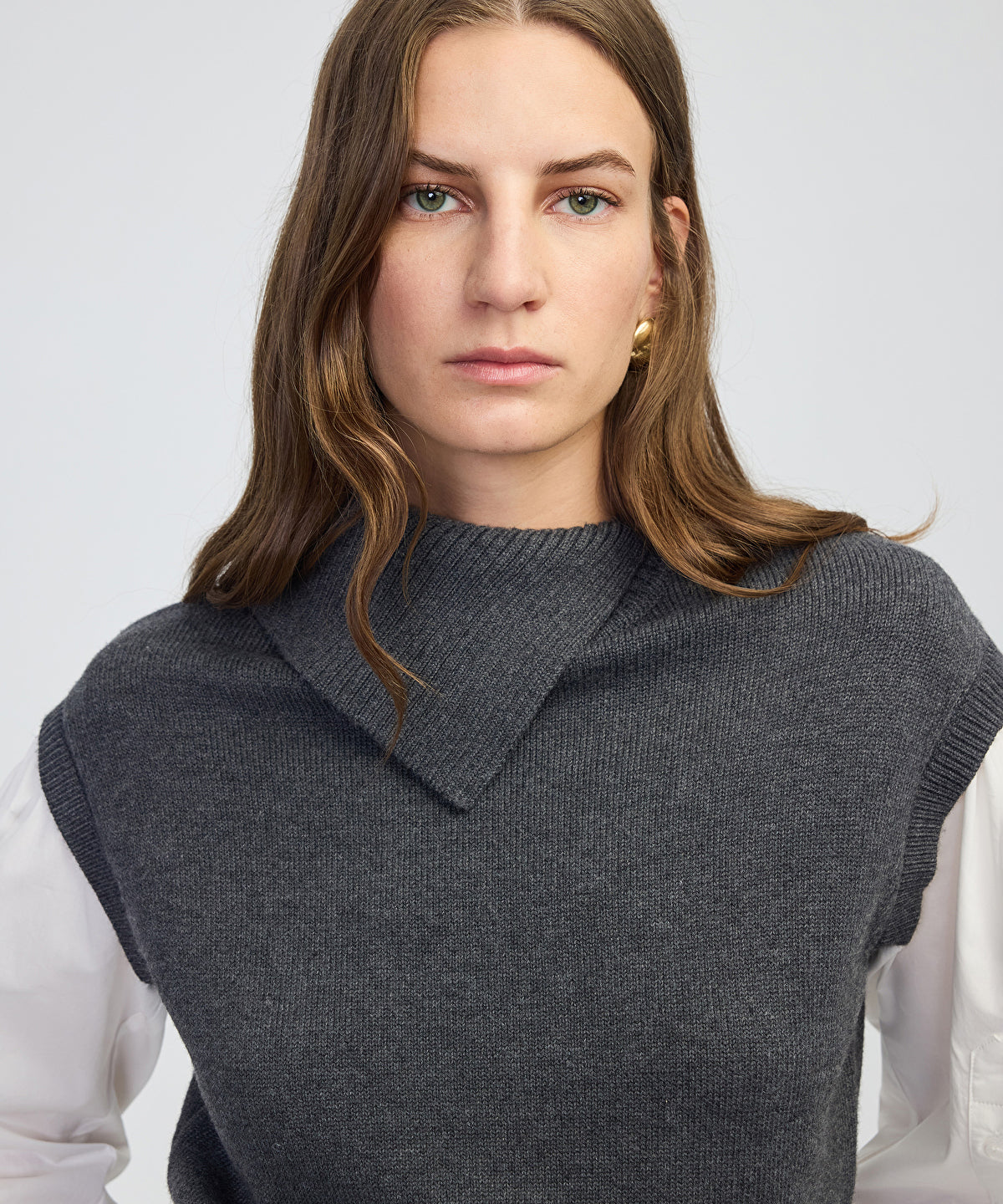 Layered Effect Poplin-Knit Top