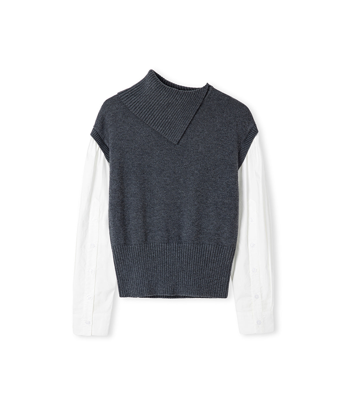 Layered Effect Poplin-Knit Top