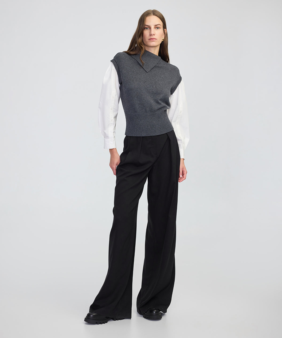 Layered Effect Poplin-Knit Top