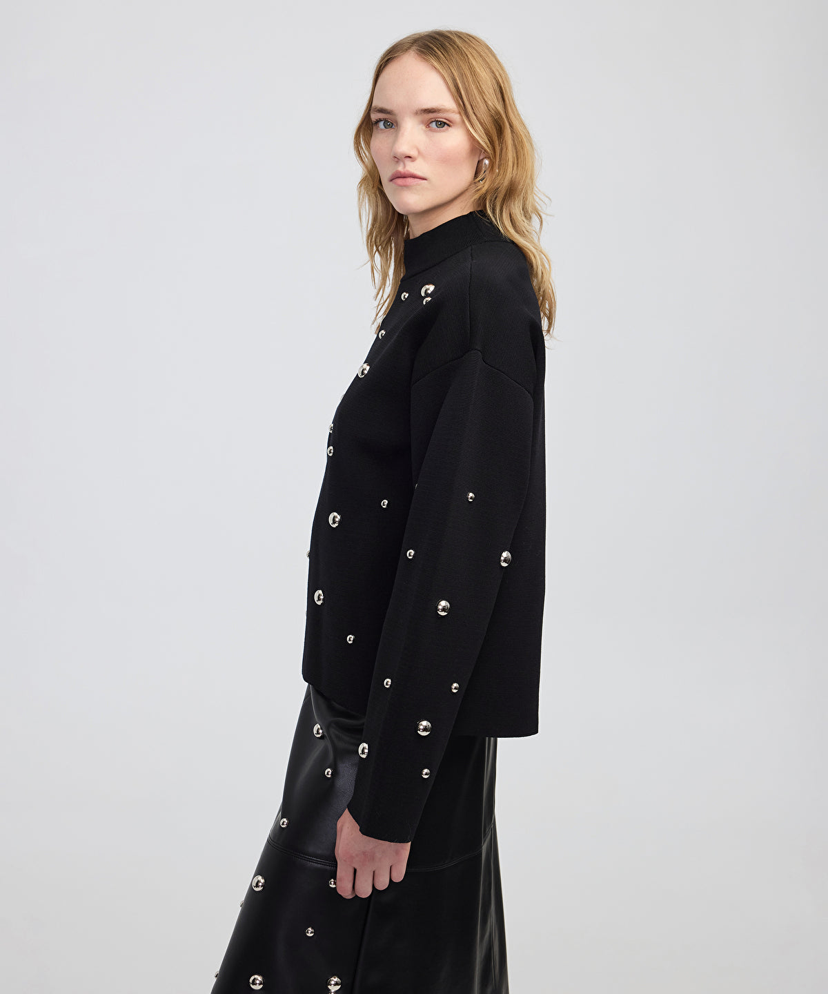 Stud-Embellished Knit Sweater