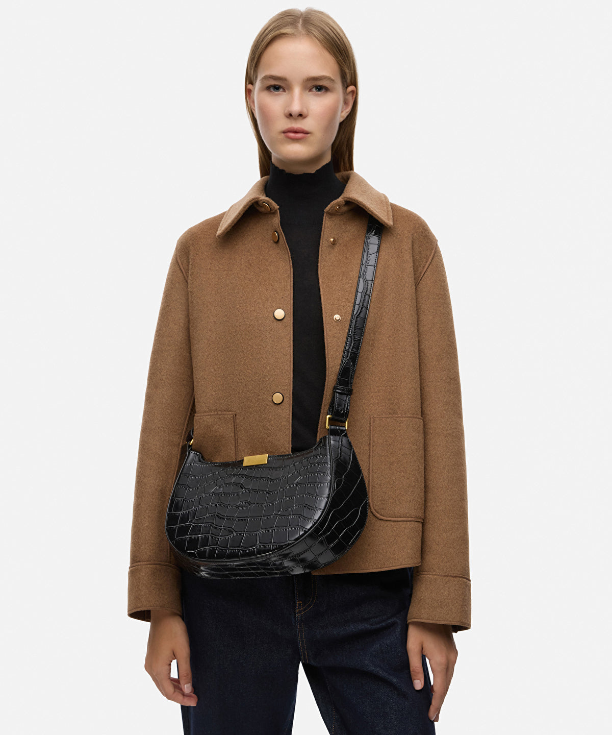 Croc-Effect Double-Strap Bag