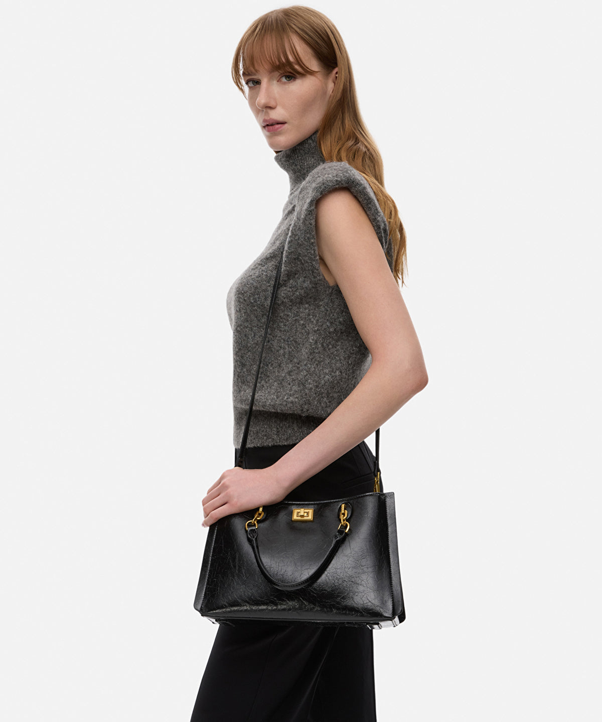 Textured Leather-Effect Double-Strap Bag