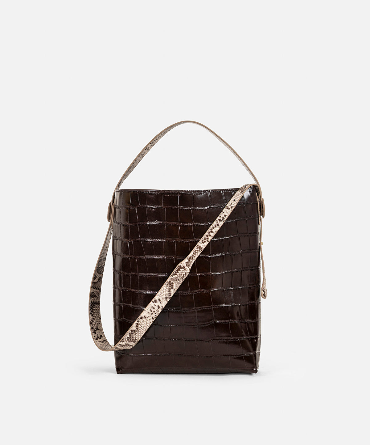 Contrasting Croc-Effect Bucket Bag