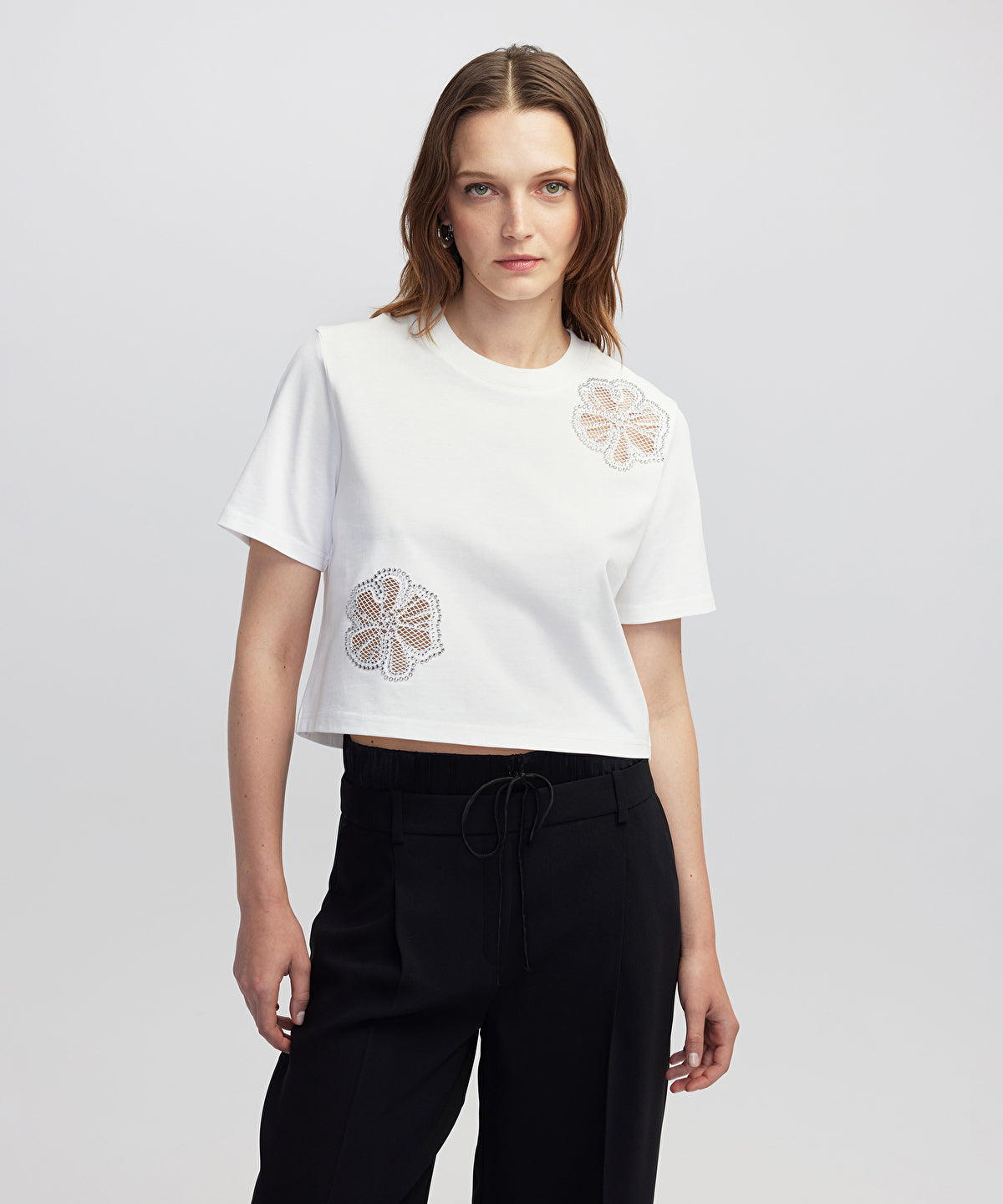 Rhinestone Cutout T-shirt