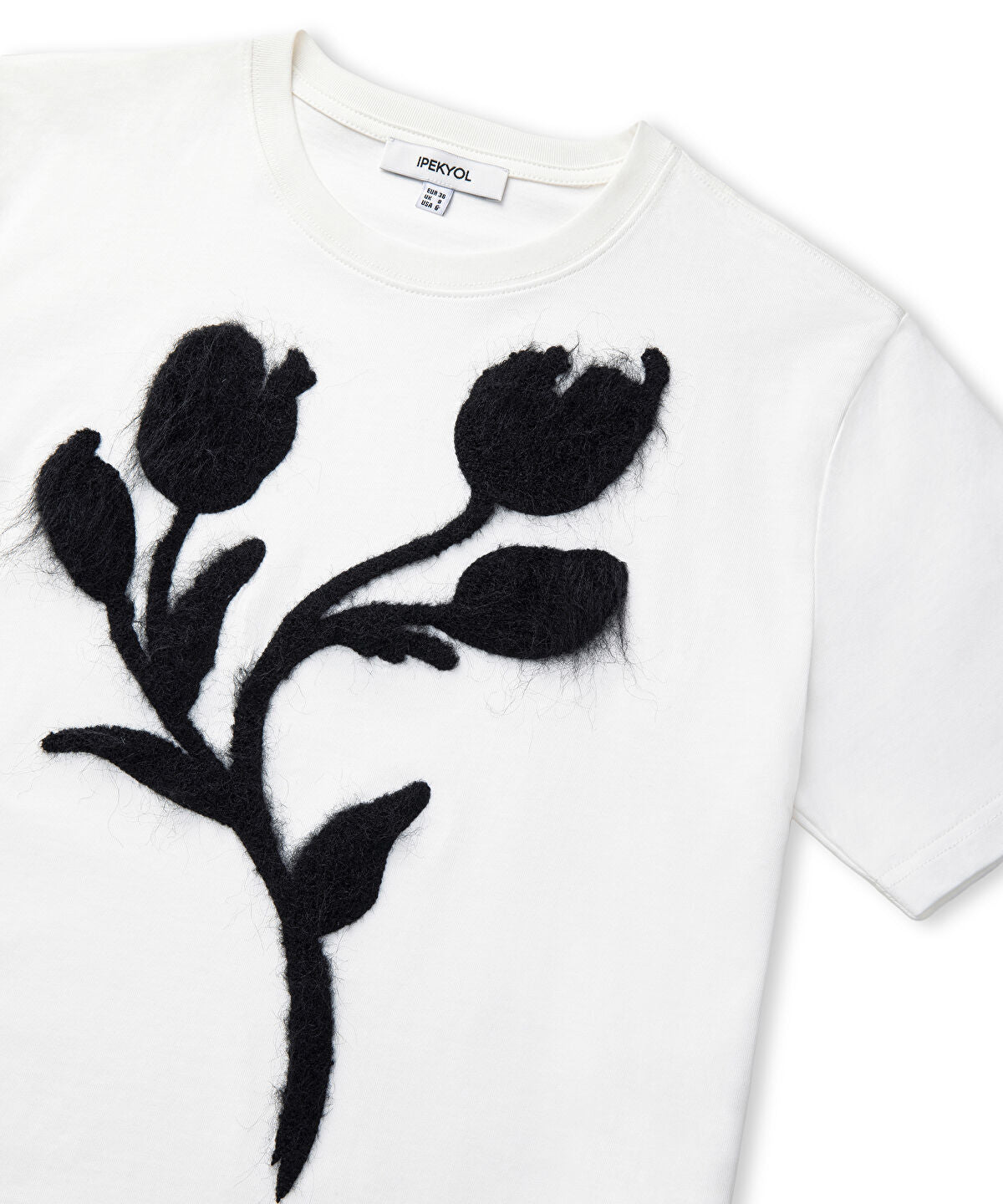 Color-Block T-Shirt with 3D Floral Embellishment