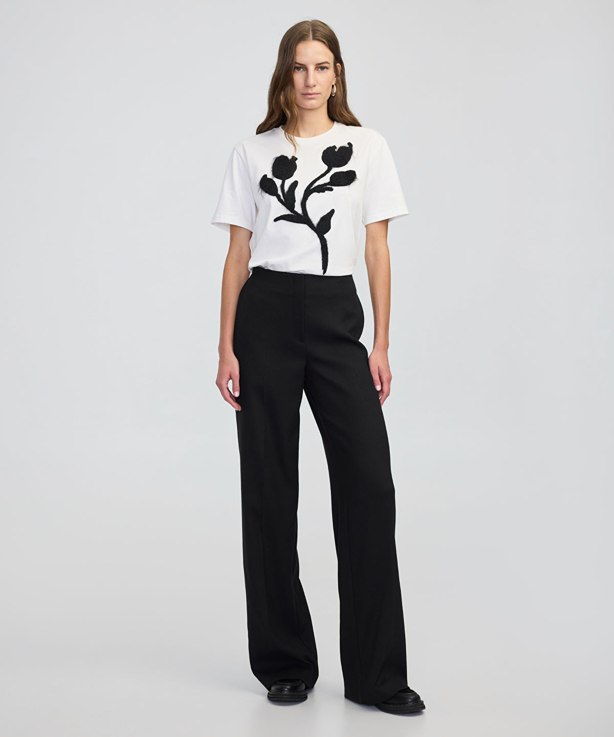 Color-Block T-Shirt with 3D Floral Embellishment