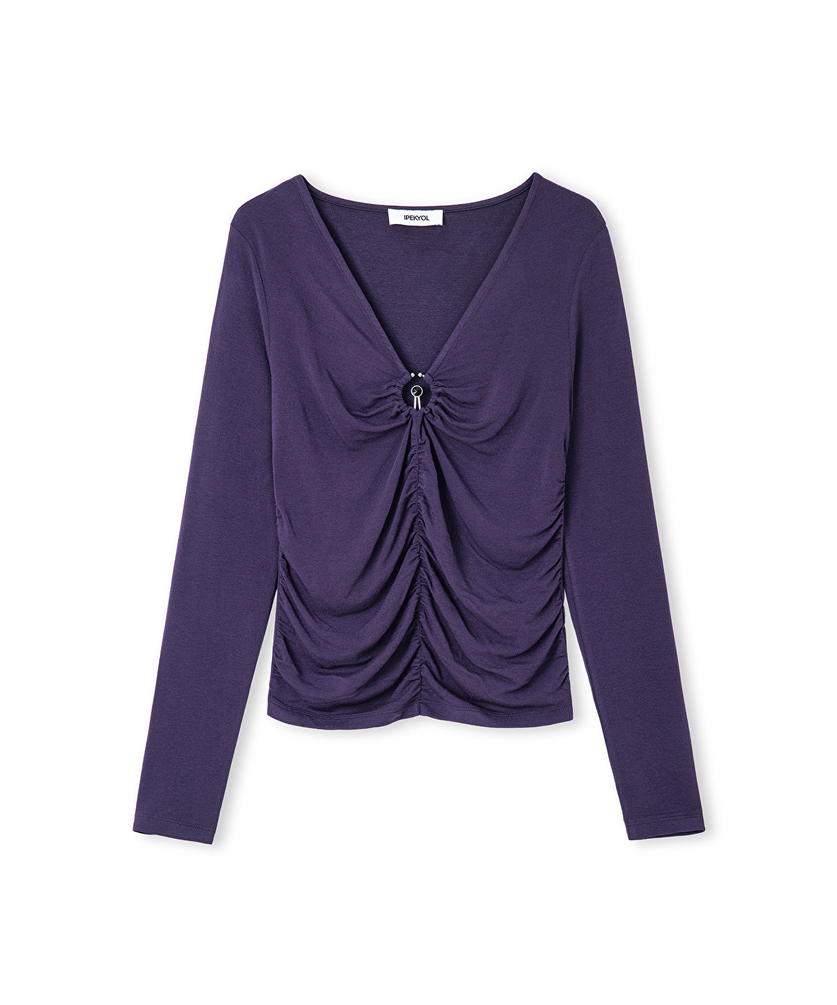 Gathered T-Shirt with Metal Accent