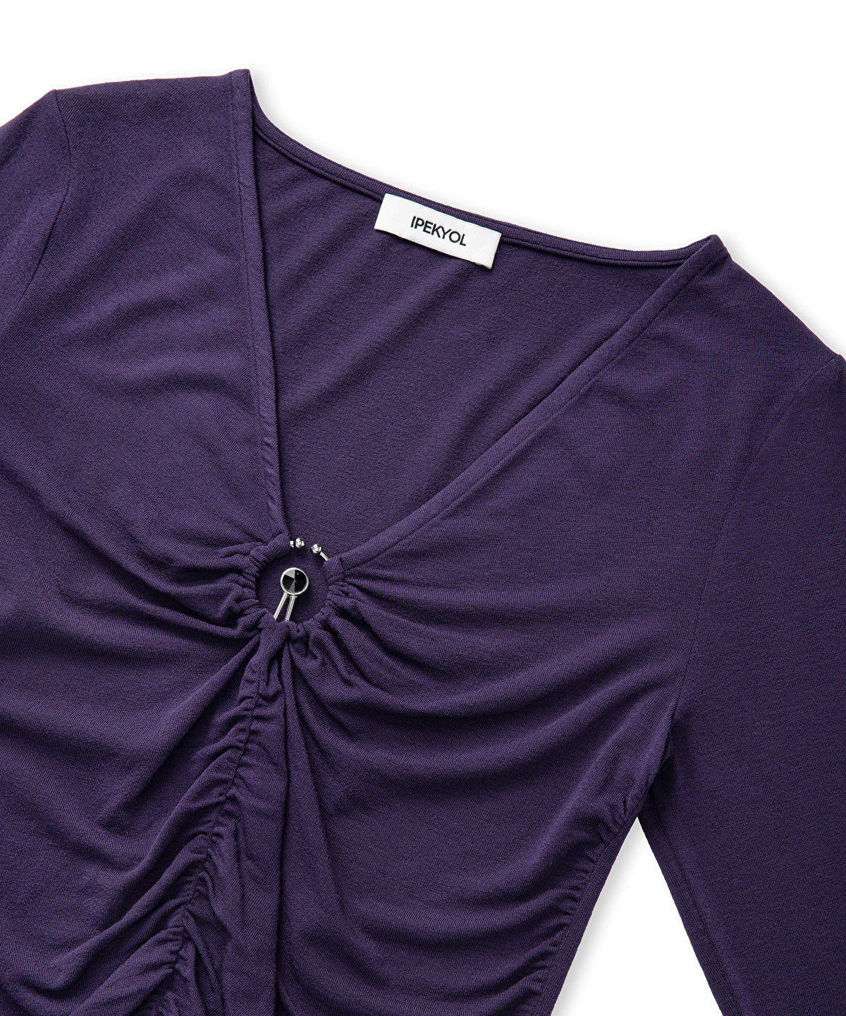 Gathered T-Shirt with Metal Accent