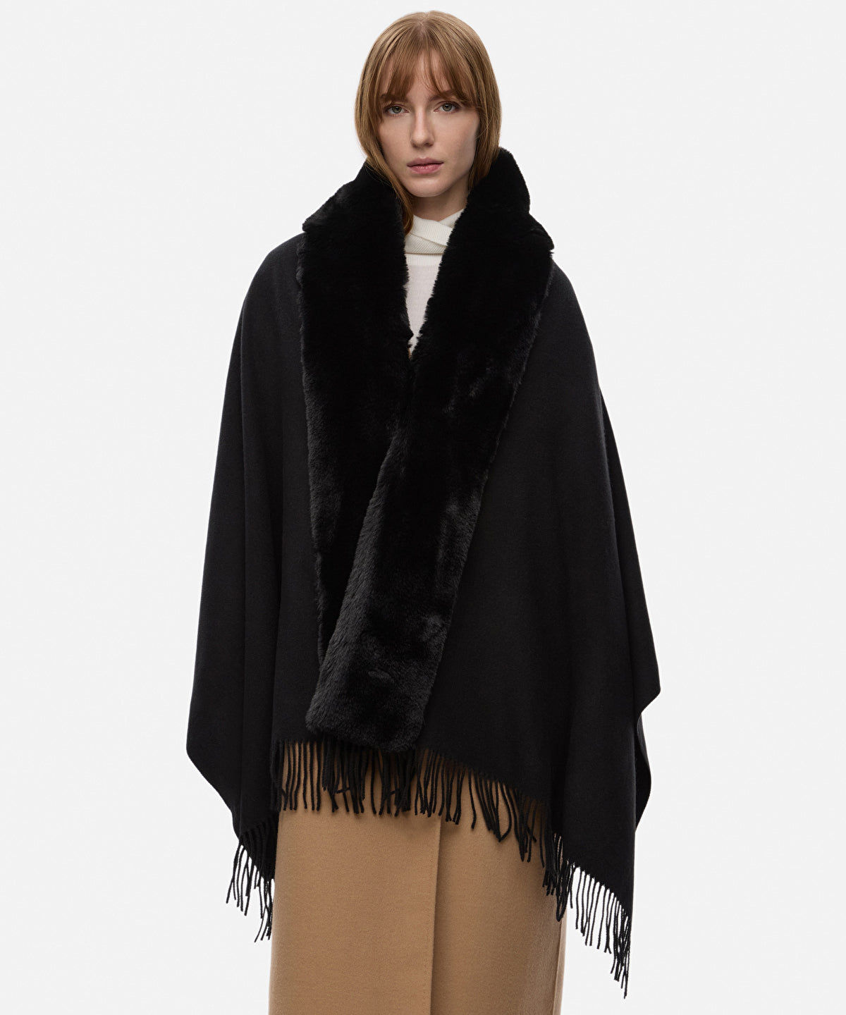 Faux Fur Fringed Poncho