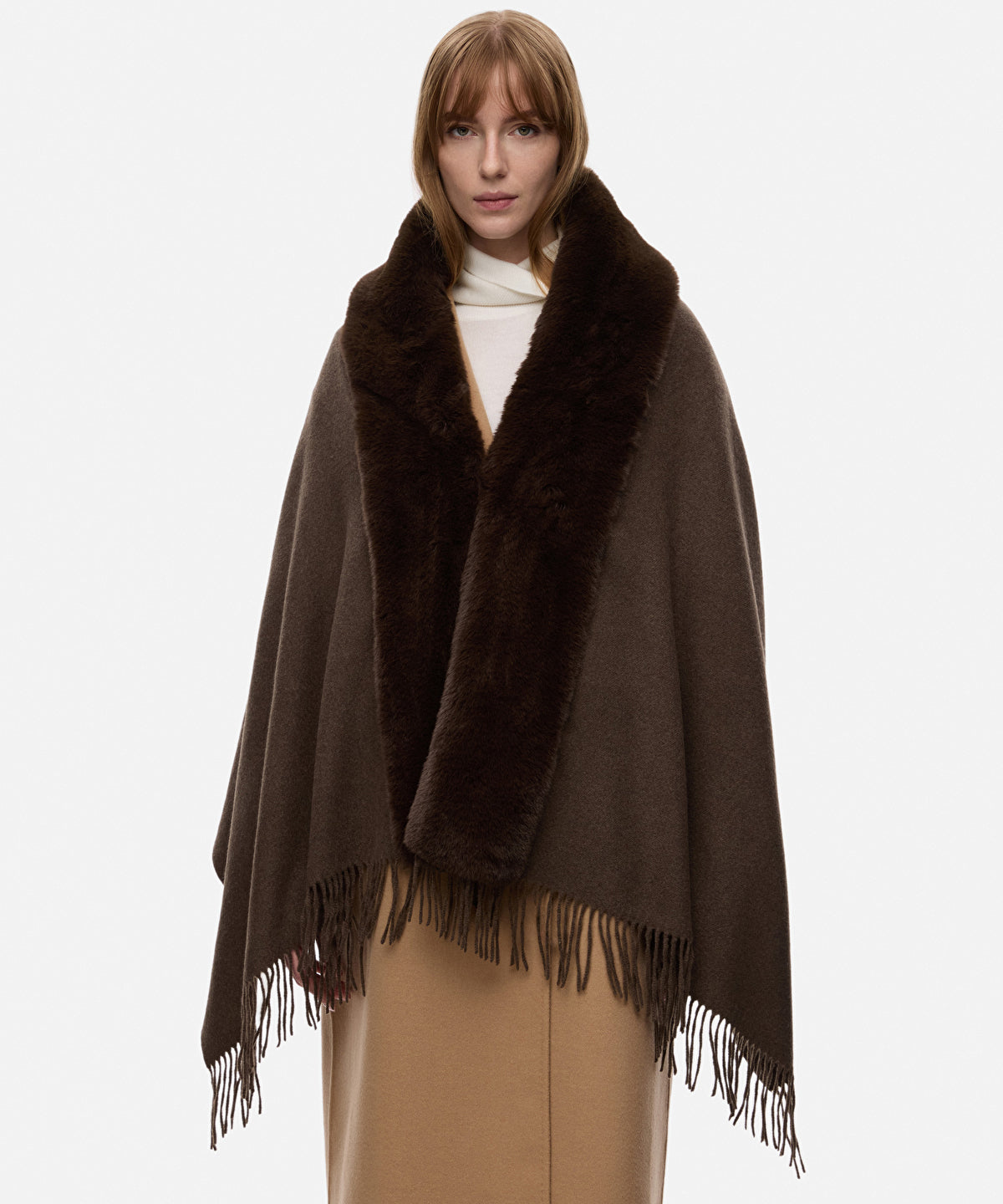 Faux Fur Fringed Poncho