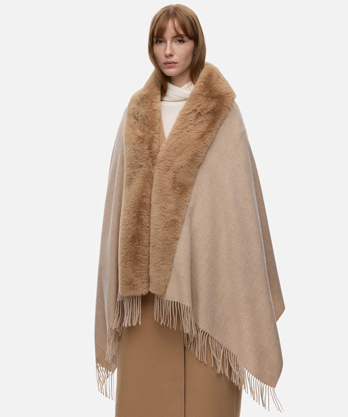 Faux Fur Fringed Poncho