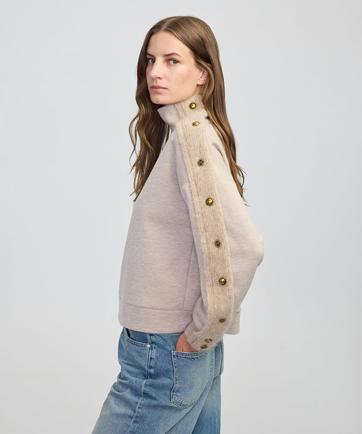 Mixed High Neck Sweatshirt