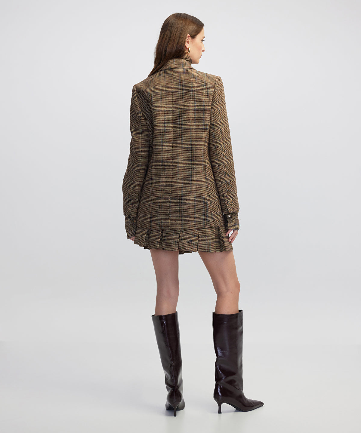 Plaid Blazer with Brooch