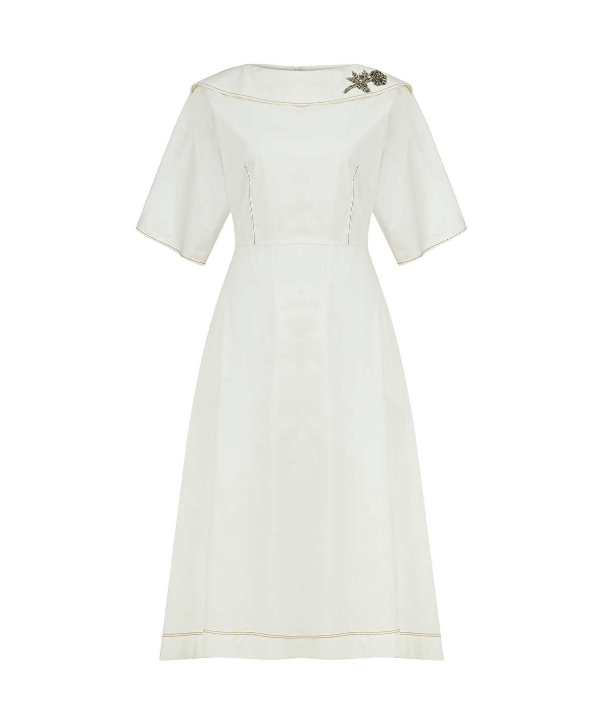 Embellished Neck Belted Dress