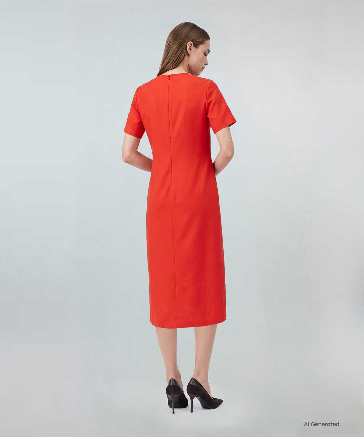 Linen Blend Scarf Neck Dress