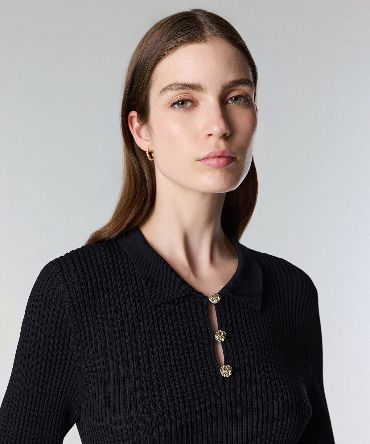 Ribbed Polo Knit Dress