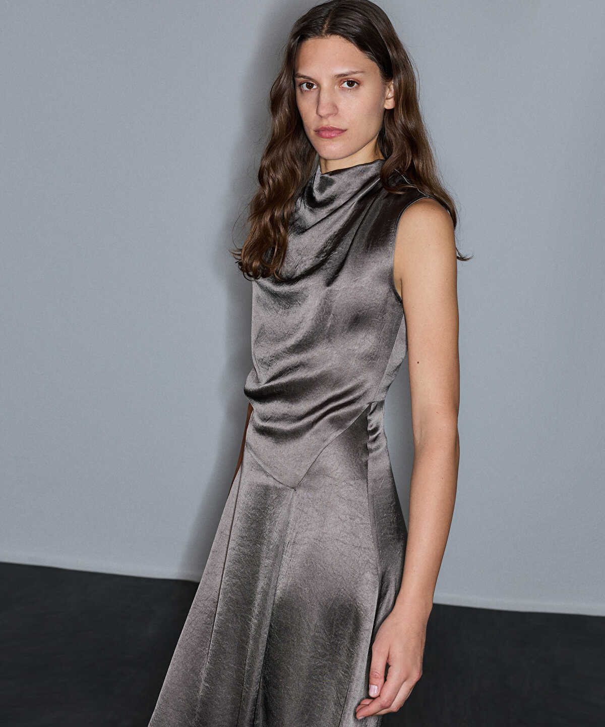 Cowl-Neck Midi Dress