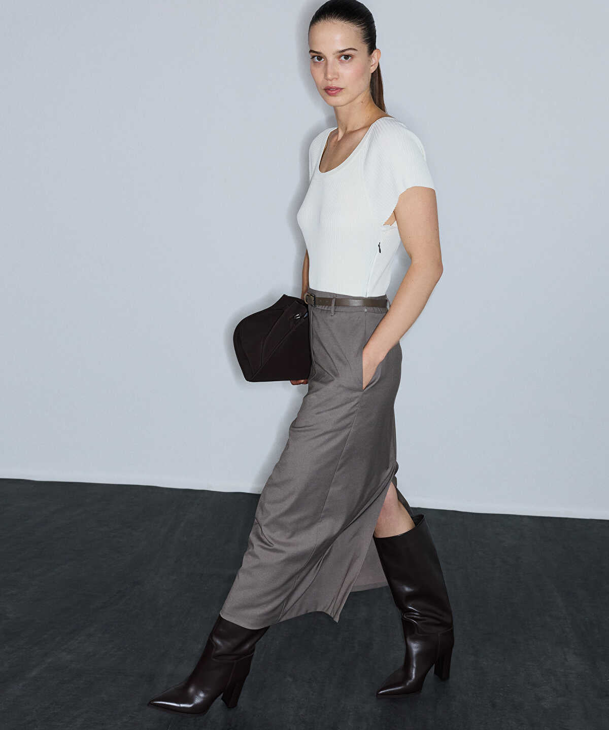 Mixed Media Color-Block Midi Dress